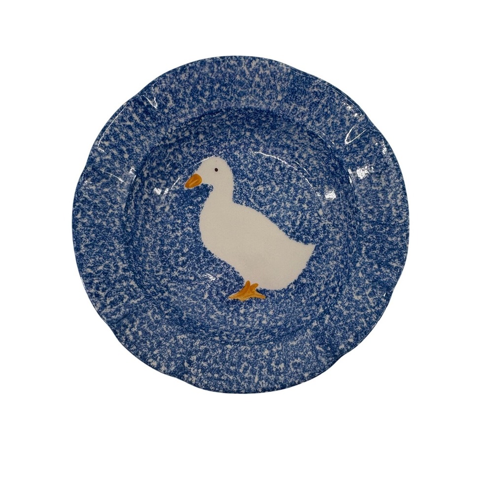 Vintage Blue Speckled Spongewear Goose Duck Pottery Set 5pc Country Farmhouse - Picture 6 of 15